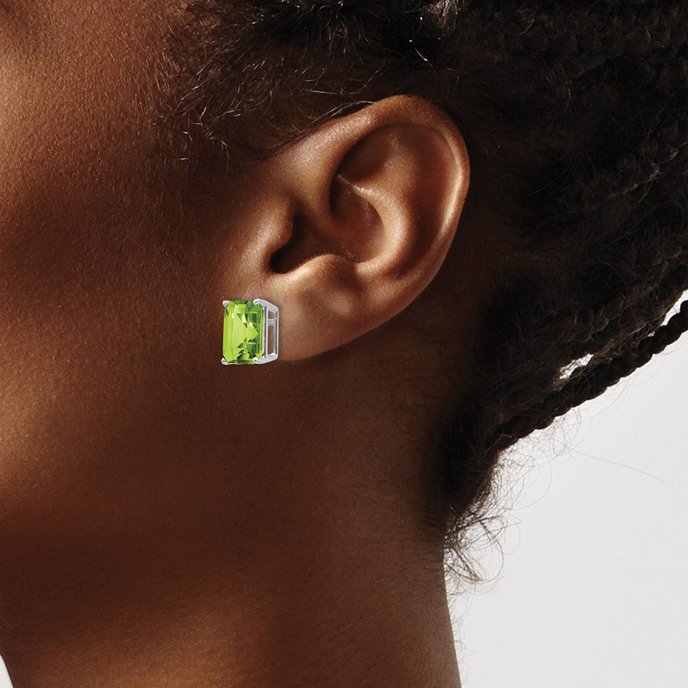 14k White Gold 10x8mm Emerald-Cut Peridot Post Earrings
