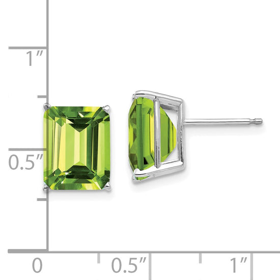 14k White Gold 10x8mm Emerald-Cut Peridot Post Earrings