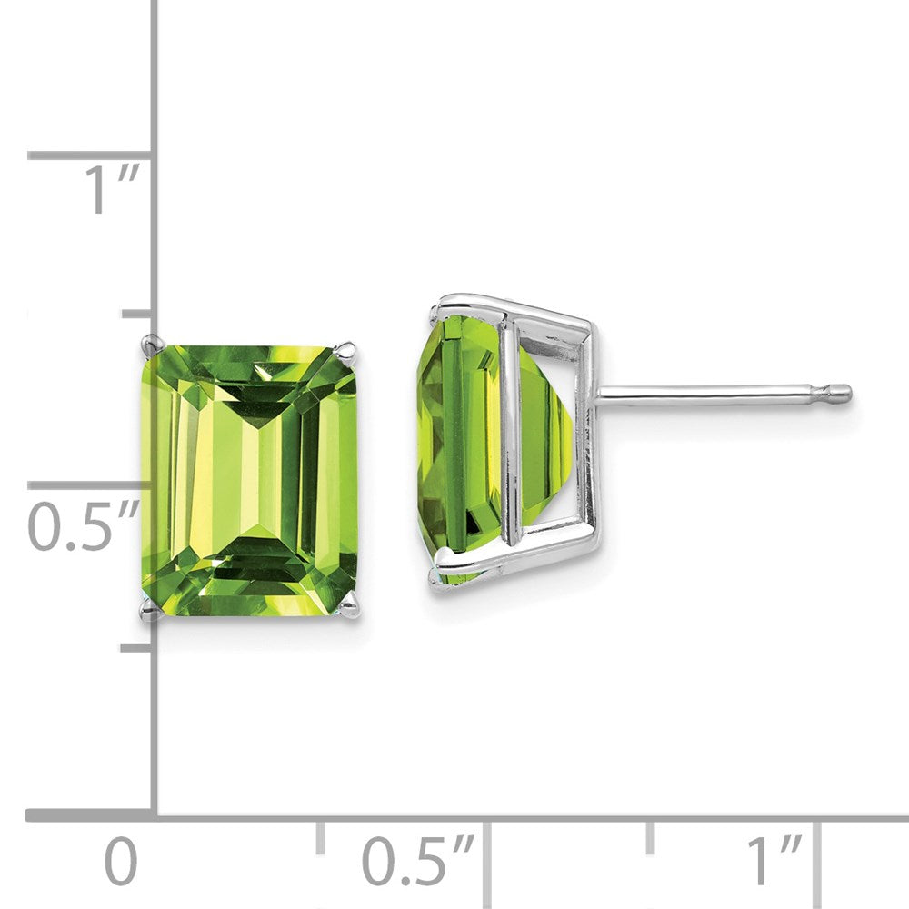 14k White Gold 10x8mm Emerald-Cut Peridot Post Earrings