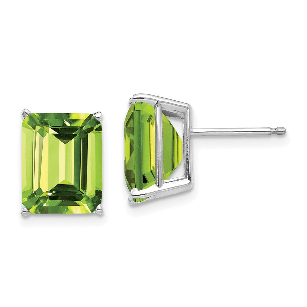 14k White Gold 10x8mm Emerald-Cut Peridot Post Earrings