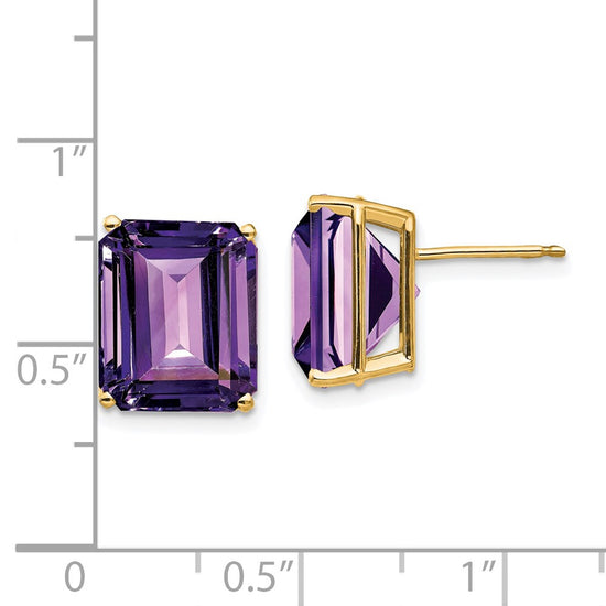 14k 12x10mm Emerald-Cut Amethyst Post Earrings