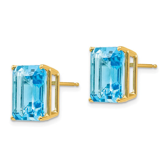 14k 12x10mm Emerald-Cut Blue Topaz Post Earrings