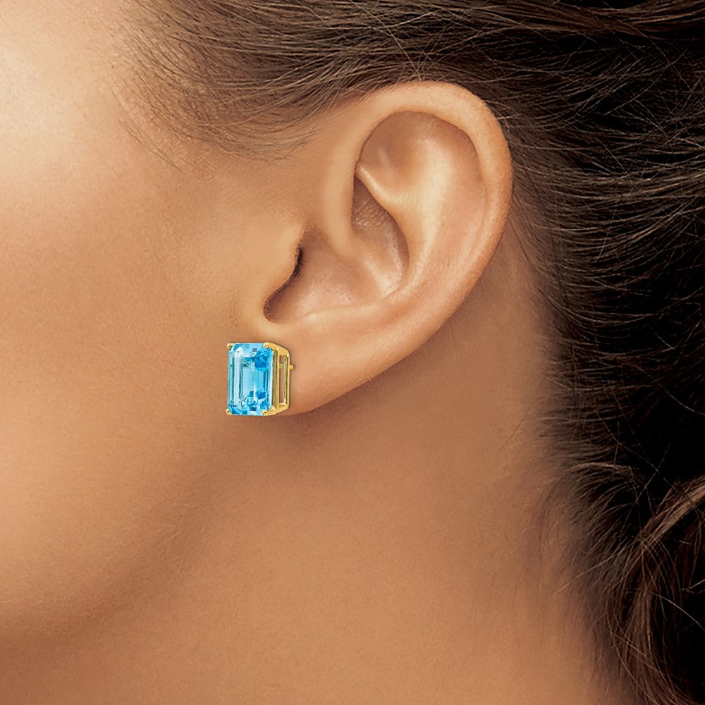 14k 12x10mm Emerald-Cut Blue Topaz Post Earrings