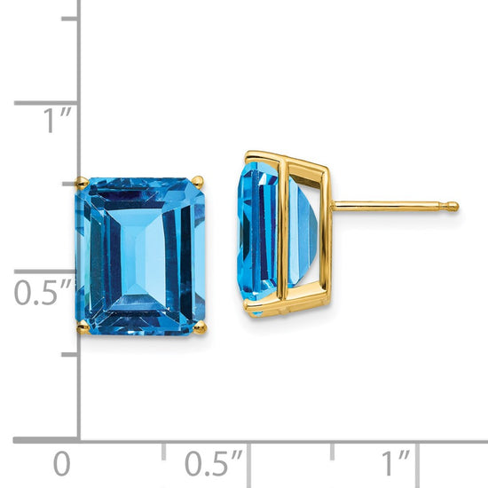 14k 12x10mm Emerald-Cut Blue Topaz Post Earrings