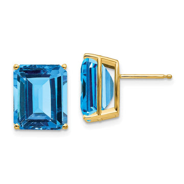 14k 12x10mm Emerald-Cut Blue Topaz Post Earrings