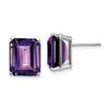 14k White Gold 12x10mm Emerald-Cut Amethyst Post Earrings