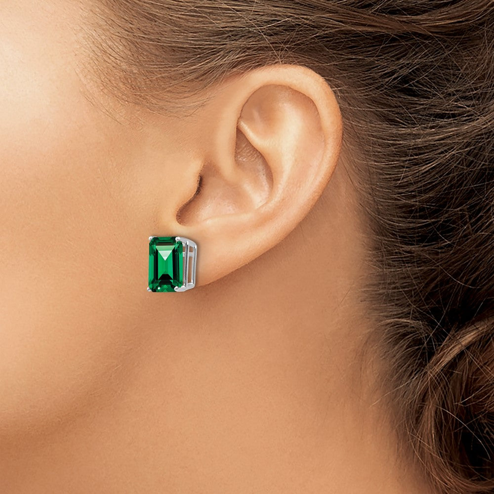 14k White Gold 12x10mm Emerald-cut Mount St. Helens Stud Post Earrings