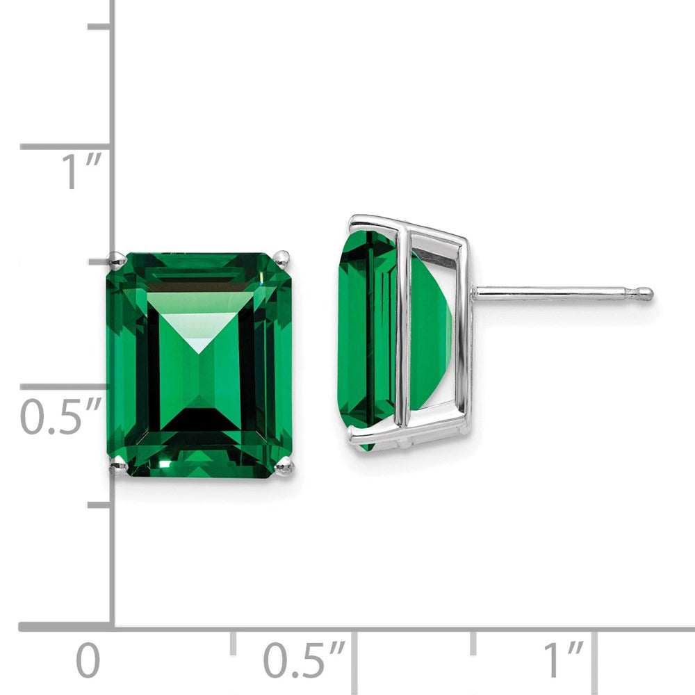 14k White Gold 12x10mm Emerald-cut Mount St. Helens Stud Post Earrings