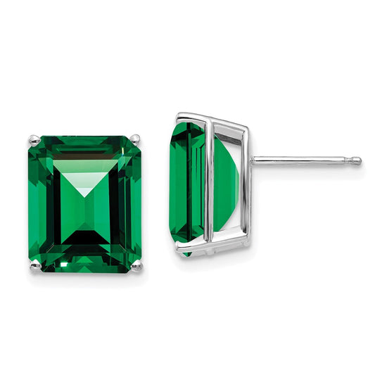 14k White Gold 12x10mm Emerald-cut Mount St. Helens Stud Post Earrings
