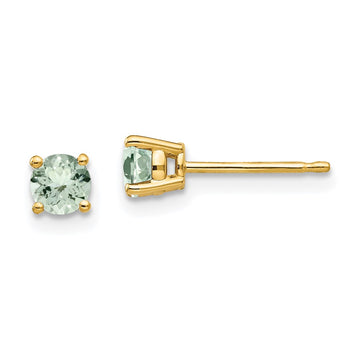14k 4mm Round Green Quartz Post Earrings