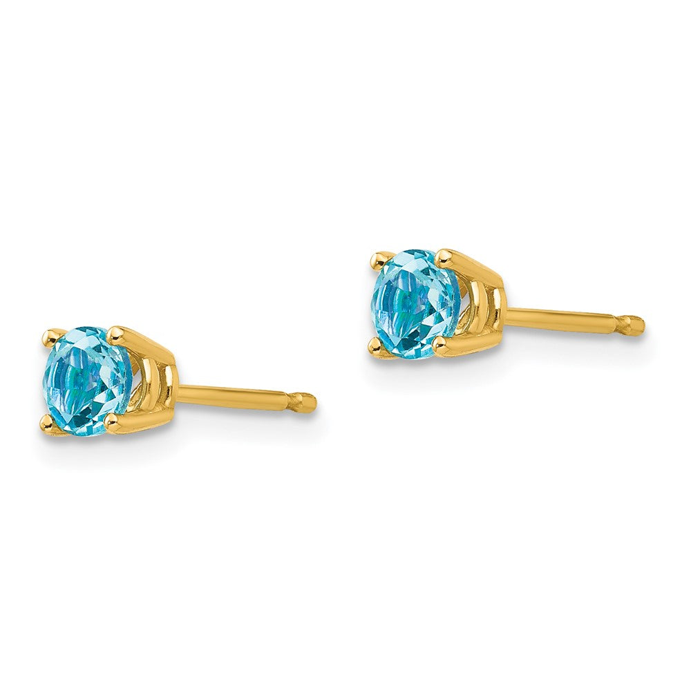 14k 4mm Round Blue Topaz Post Earrings