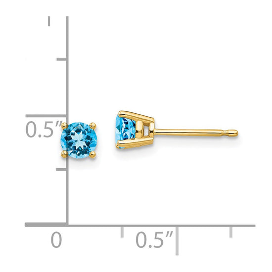 14k 4mm Round Blue Topaz Post Earrings