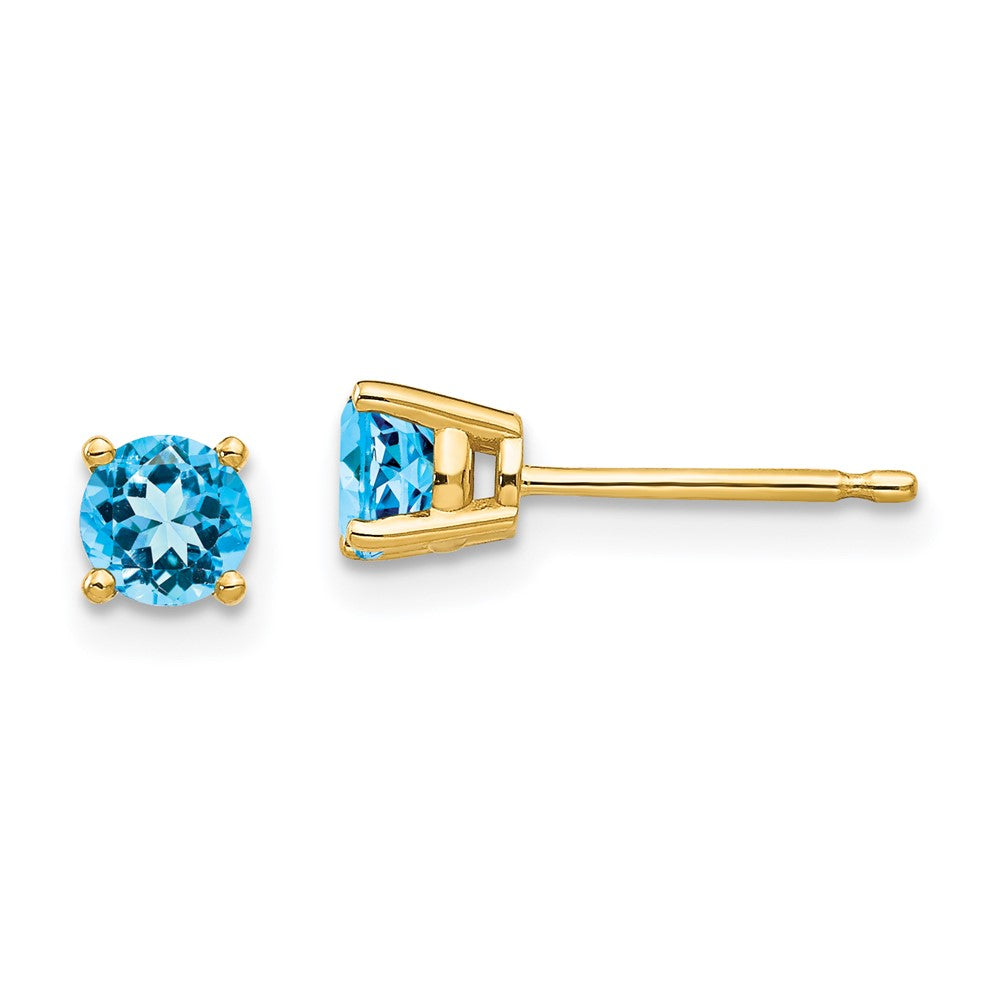 14k 4mm Round Blue Topaz Post Earrings