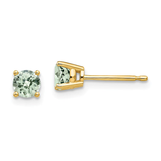 14k 4mm Round Checker-Cut Green Quartz Post Earrings