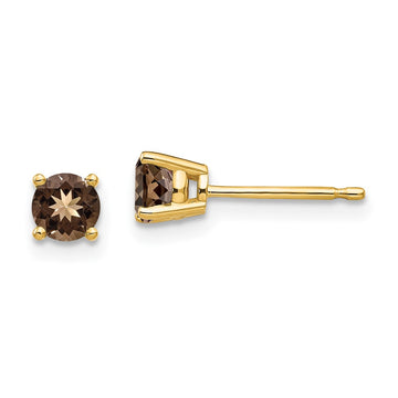 14k 4mm Round Smoky Quartz Post Earrings