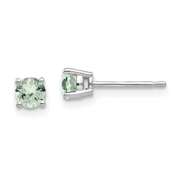 14k White Gold 4mm Round Green Quartz Post Earrings