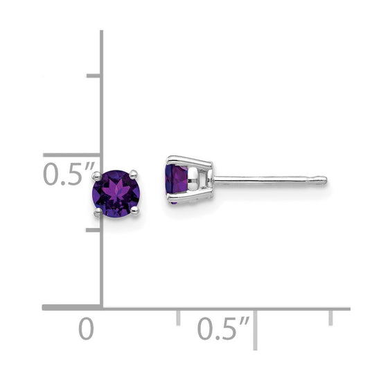 14k White Gold 4mm Round Amethyst Post Earrings
