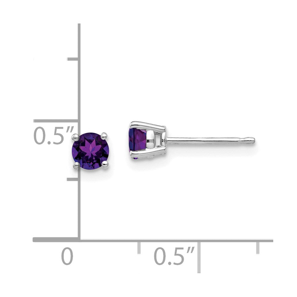 14k White Gold 4mm Round Amethyst Post Earrings