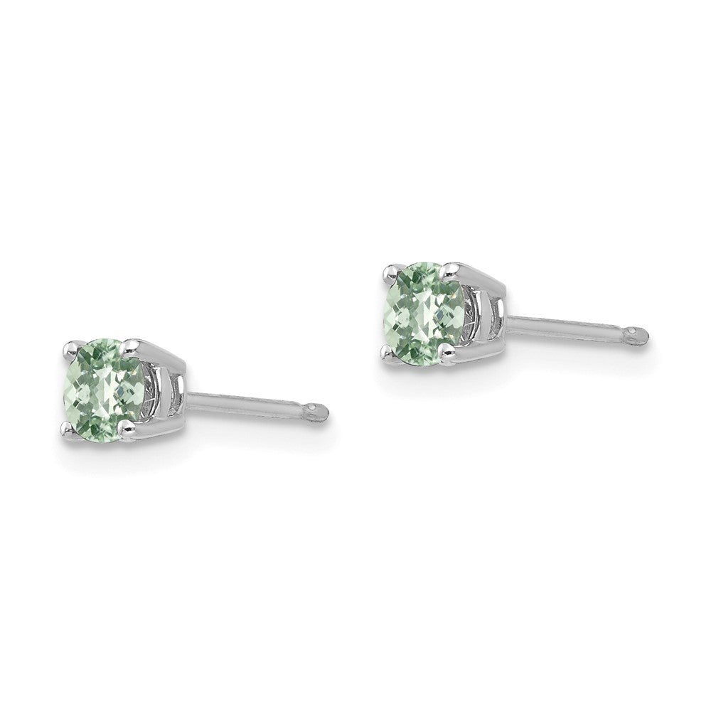 14k White Gold 4mm Round Checker-Cut Green Quartz Post Earrings