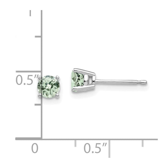 14k White Gold 4mm Round Checker-Cut Green Quartz Post Earrings