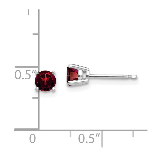 14k White Gold 4mm Round Garnet Post Earrings