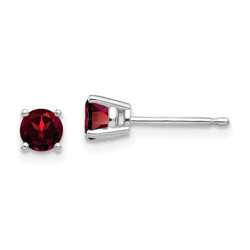 14k White Gold 4mm Round Garnet Post Earrings