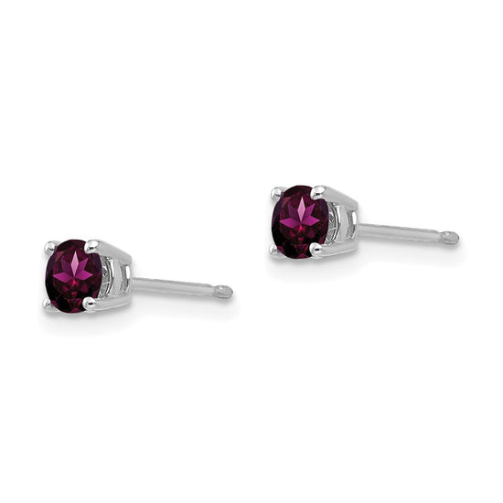 14k White Gold 4mm Round Rhodolite Garnet Post Earrings