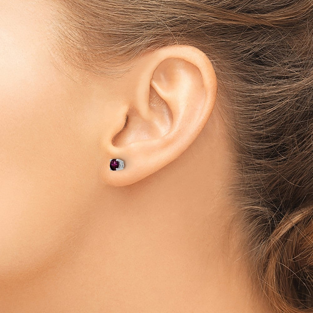 14k White Gold 4mm Round Rhodolite Garnet Post Earrings