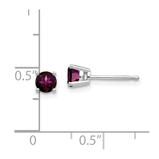 14k White Gold 4mm Round Rhodolite Garnet Post Earrings