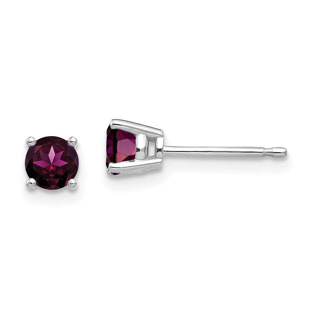 14k White Gold 4mm Round Rhodolite Garnet Post Earrings