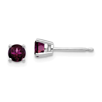 14k White Gold 4mm Round Rhodolite Garnet Post Earrings