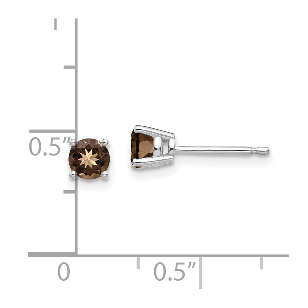 14k White Gold 4mm Round Smoky Quartz Post Earrings