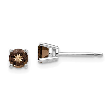 14k White Gold 4mm Round Smoky Quartz Post Earrings