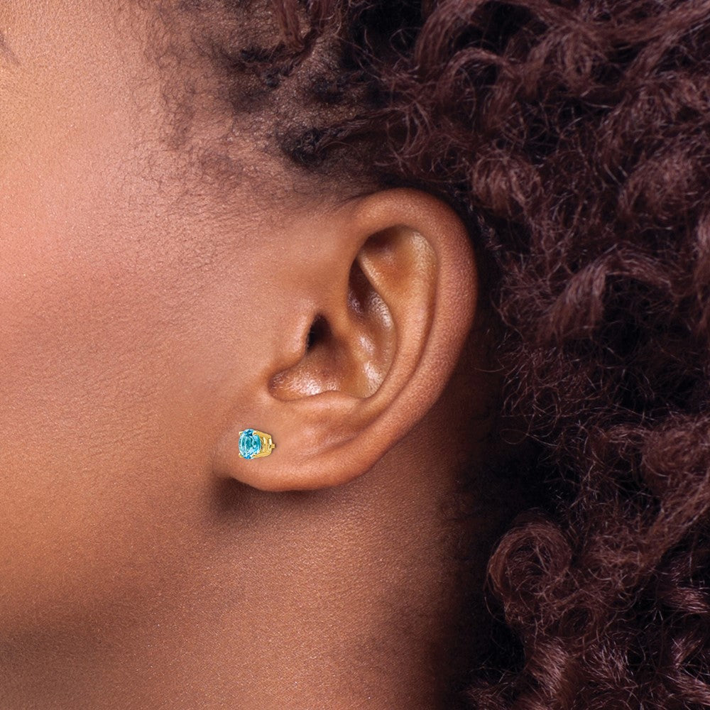 14k 5mm Round Blue Topaz Post Earrings