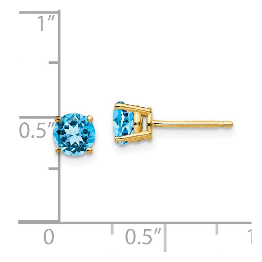 14k 5mm Round Blue Topaz Post Earrings