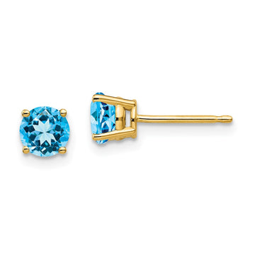 14k 5mm Round Blue Topaz Post Earrings