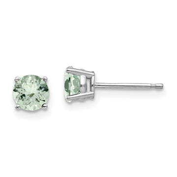 14k White Gold 5mm Round Green Quartz Post Earrings