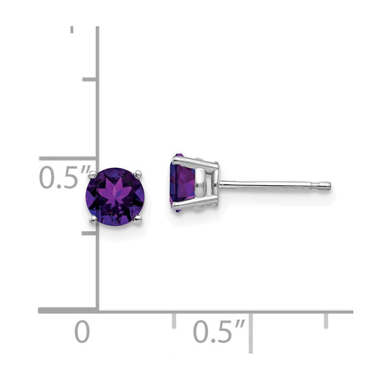14k White Gold 5mm Round Amethyst Post Earrings