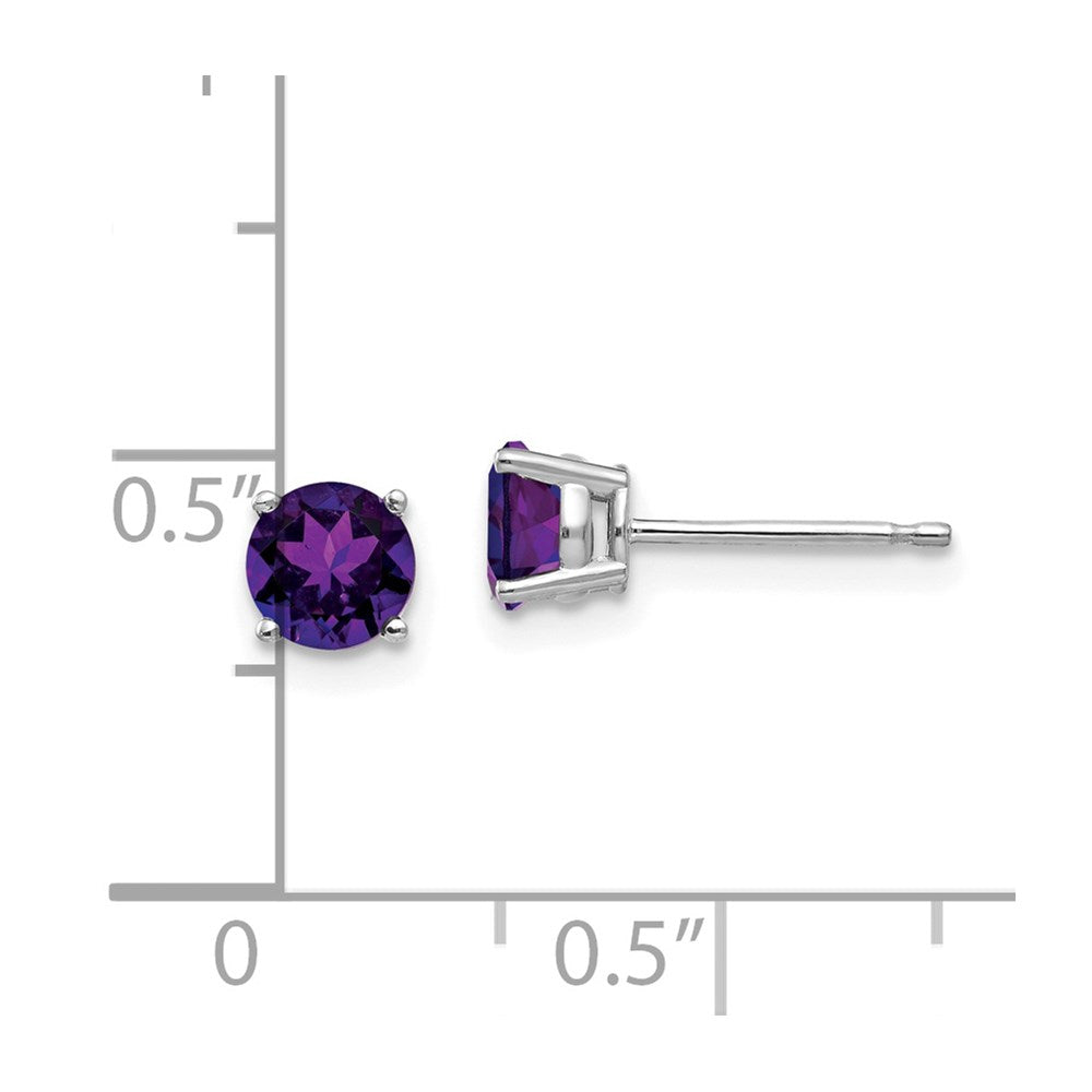 14k White Gold 5mm Round Amethyst Post Earrings