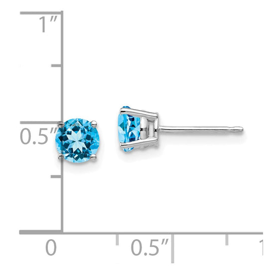 14k White Gold 5mm Round Blue Topaz Post Earrings