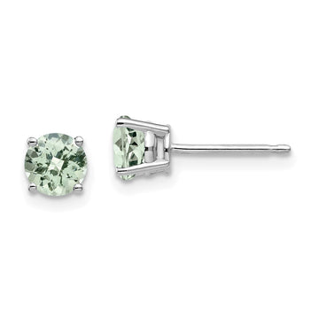 14k White Gold 5mm Round Checker-Cut Green Quartz Post Earrings