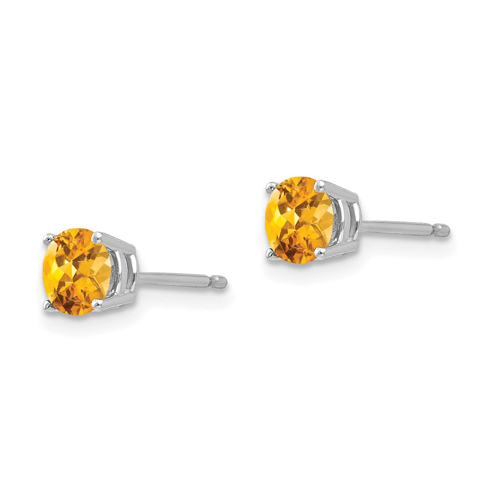 14k White Gold 5mm Round Citrine Post Earrings