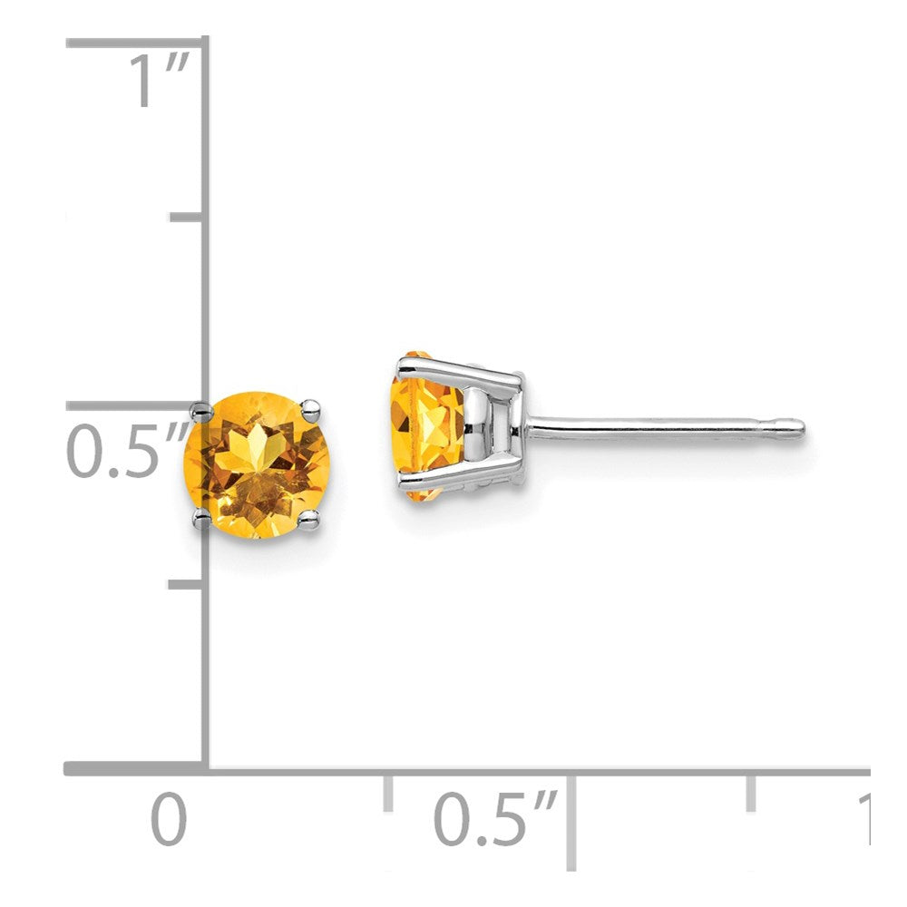 14k White Gold 5mm Round Citrine Post Earrings