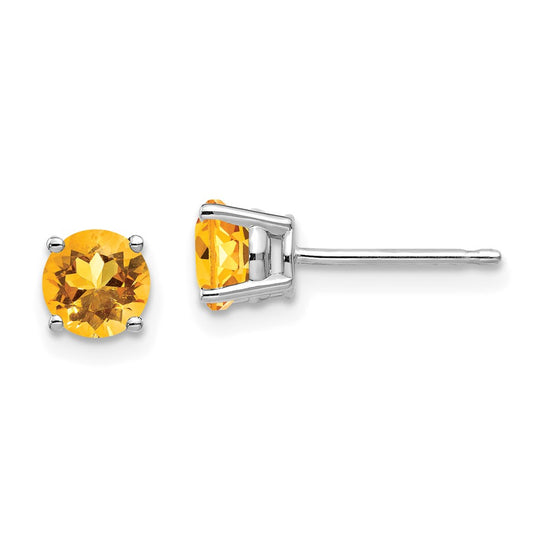 14k White Gold 5mm Round Citrine Post Earrings