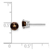 14k White Gold 5mm Round Checker-Cut Smoky Quartz Post Earrings