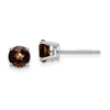 14k White Gold 5mm Round Checker-Cut Smoky Quartz Post Earrings