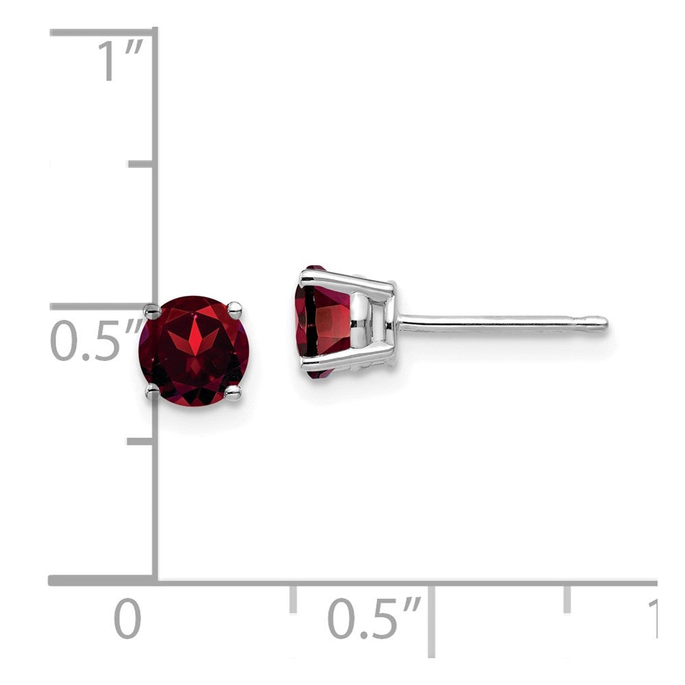 14k White Gold 5mm Round Garnet Post Earrings