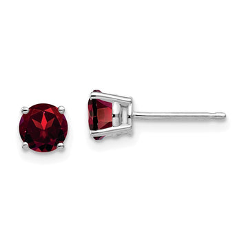 14k White Gold 5mm Round Garnet Post Earrings