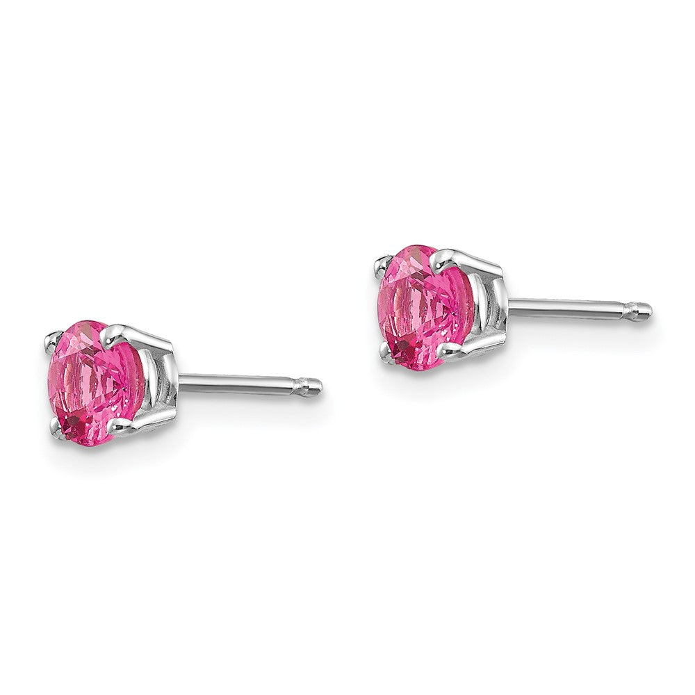 14k White Gold 5mm Round Pink Spinel Post Earrings
