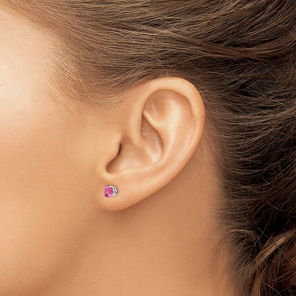 14k White Gold 5mm Round Pink Spinel Post Earrings